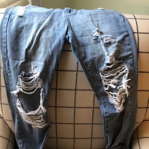 Heavily distressed jeans